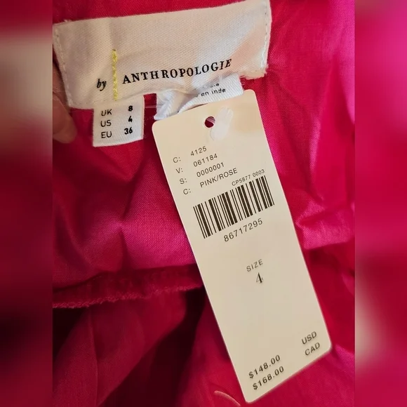 By Anthropologie Women's Puff-Sleeve Romper w Pockets, Fuchsia Hot Pink - Picture 10 of 13